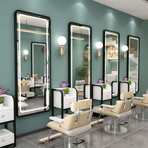 Barber shop mirror with light led touch integrated hair salon special wall-mounted net red hair cutting mirror hair and beauty mirror table