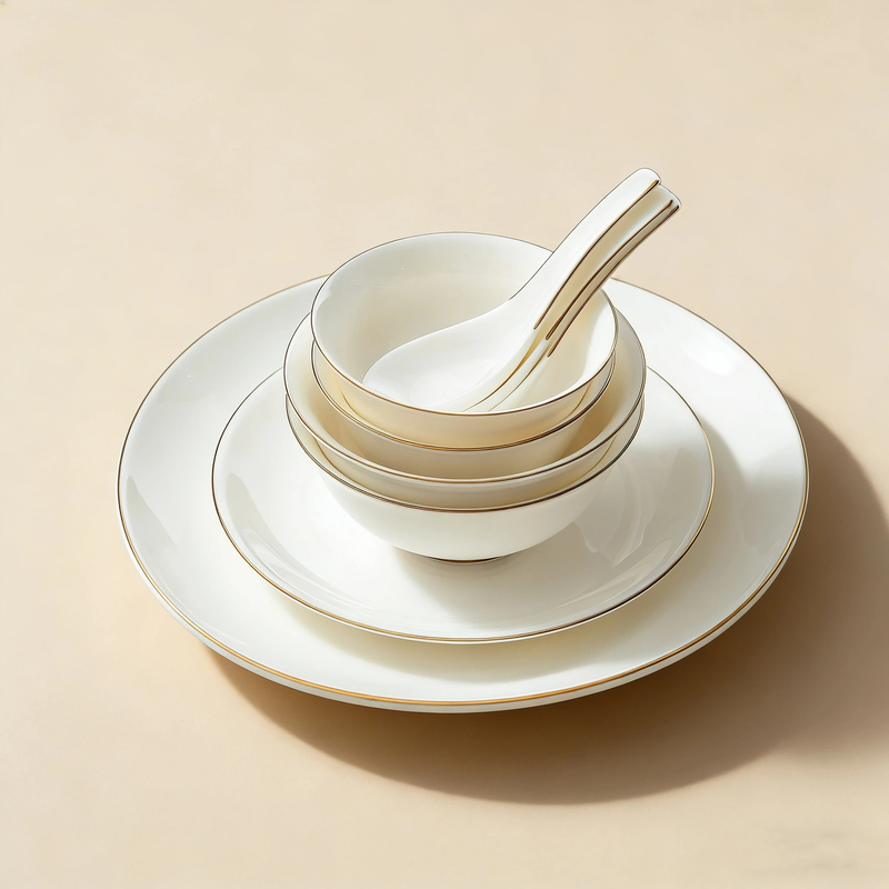 High-End Chinese White Jade Gold-Painted Tableware 2025 New Model Bowl Exquisite Light Luxury Household Ceramic Dish Set