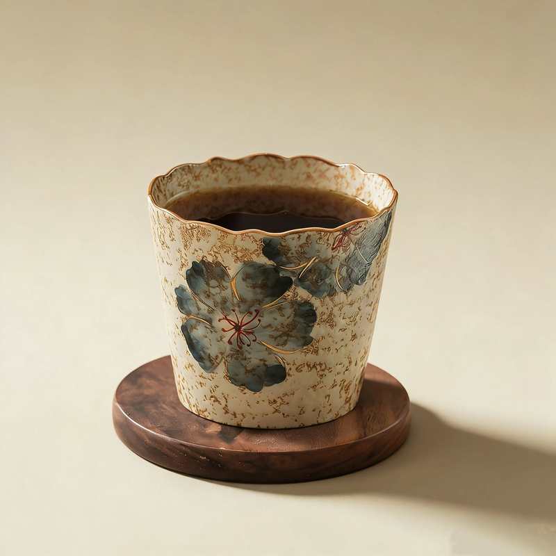 Retro Style Hand-Held Ceramic Coffee Cup, Exquisite Gold-Painted Tea Cup, Master Cup, High-Looking Hand-Painted Latte Art Cup for Home Use