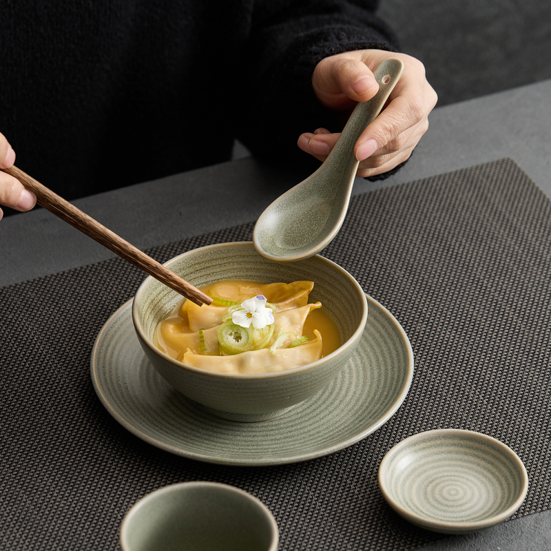 Japanese-Style Olive Green Ribbed Tableware 2026 New Model Simple Household Bowls and Plates Hotel Restaurant Specialty Single-Serving Dishes