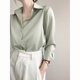 High-quality green satin shirt women's spring and autumn professional shirt design sense niche chic top 2022 new trend