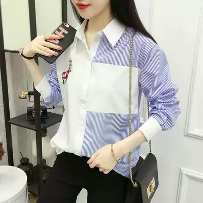 2021 spring and autumn new Korean summer top student loose long-sleeved shirt female embroidery design sense niche