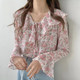 2022 spring and summer new foreign style lotus leaf green small fresh chiffon loose lace-up shirt women's top long sleeves