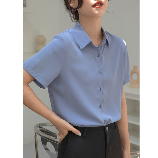 2022 spring and summer new chiffon short-sleeved shirt female Korean version student interview white loose drape professional top