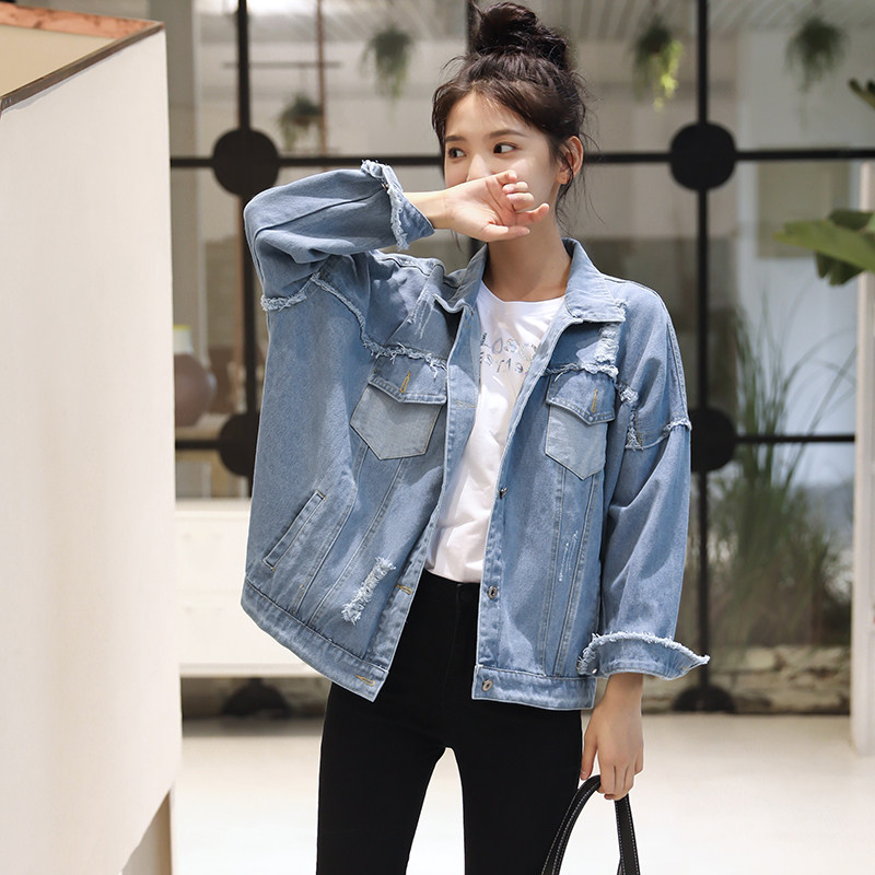 Denim Jacket Woman 2022 Spring Autumn New Pop Korean Version Wave Student Bf Breaking Hole Easy 100 lap short jacket jacket