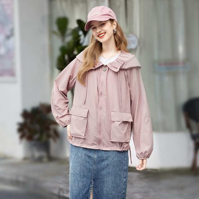 She Pool Hooded Jacket 2024 Spring New Women's Fashion Casual Simple Short Loose Drawstring Slim Top