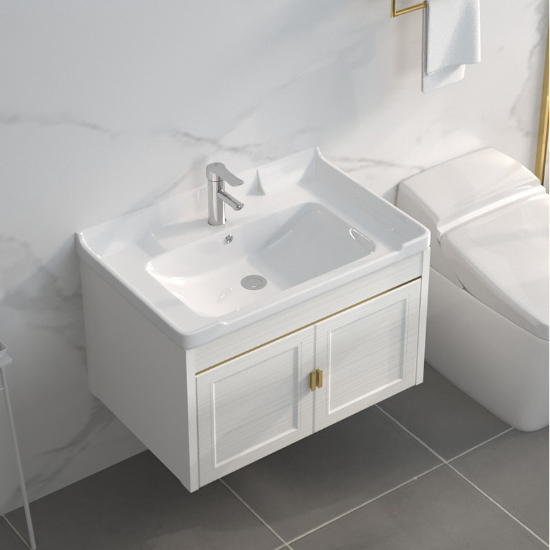 Modern Minimalist Space Aluminum Bath Room Cabinet Single Cabinet Combined Makeup Room Hanging Wall Wash Wash Basin Cabinet Integrated Ceramic Basin