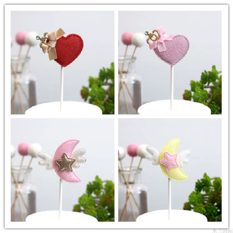 Shiny Moon Angel Wings Love Heart Plug-in cho trẻ em Trang trí tiệc sinh nhật Bánh trang trí Thẻ nướng bánh - Trang trí nội thất