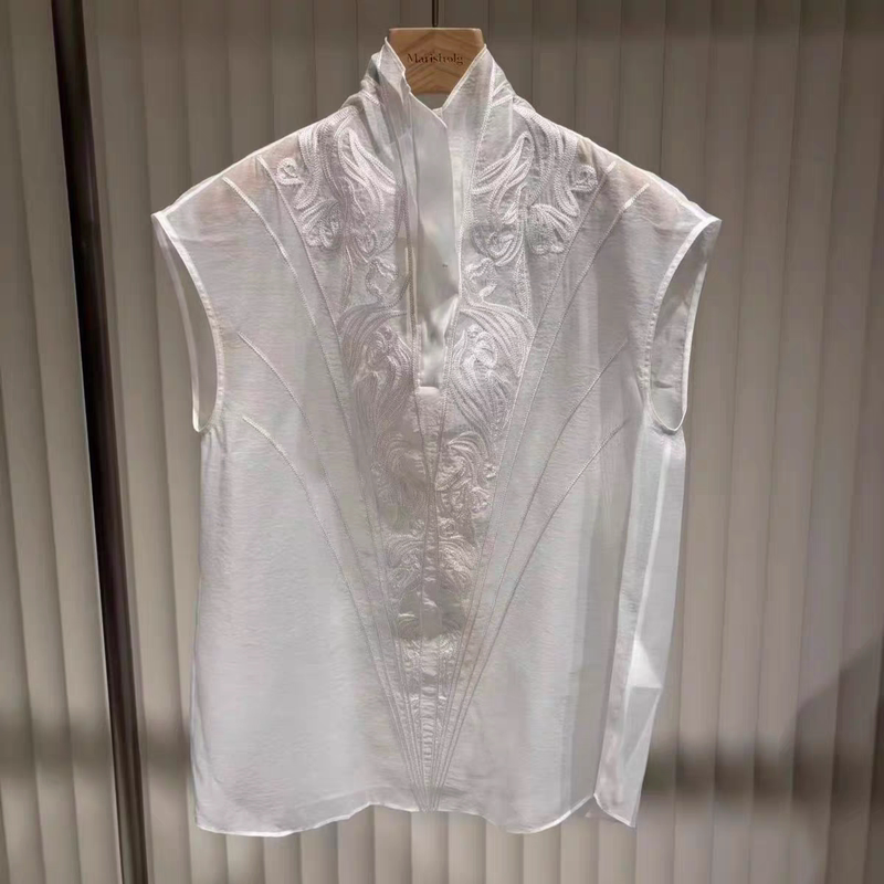 Gao Ye's Same Style Sleeveless Versatile Women's 2026 Autumn and Winter New Fashion Embroidered Stand-Up Collar Shirt Top 41421