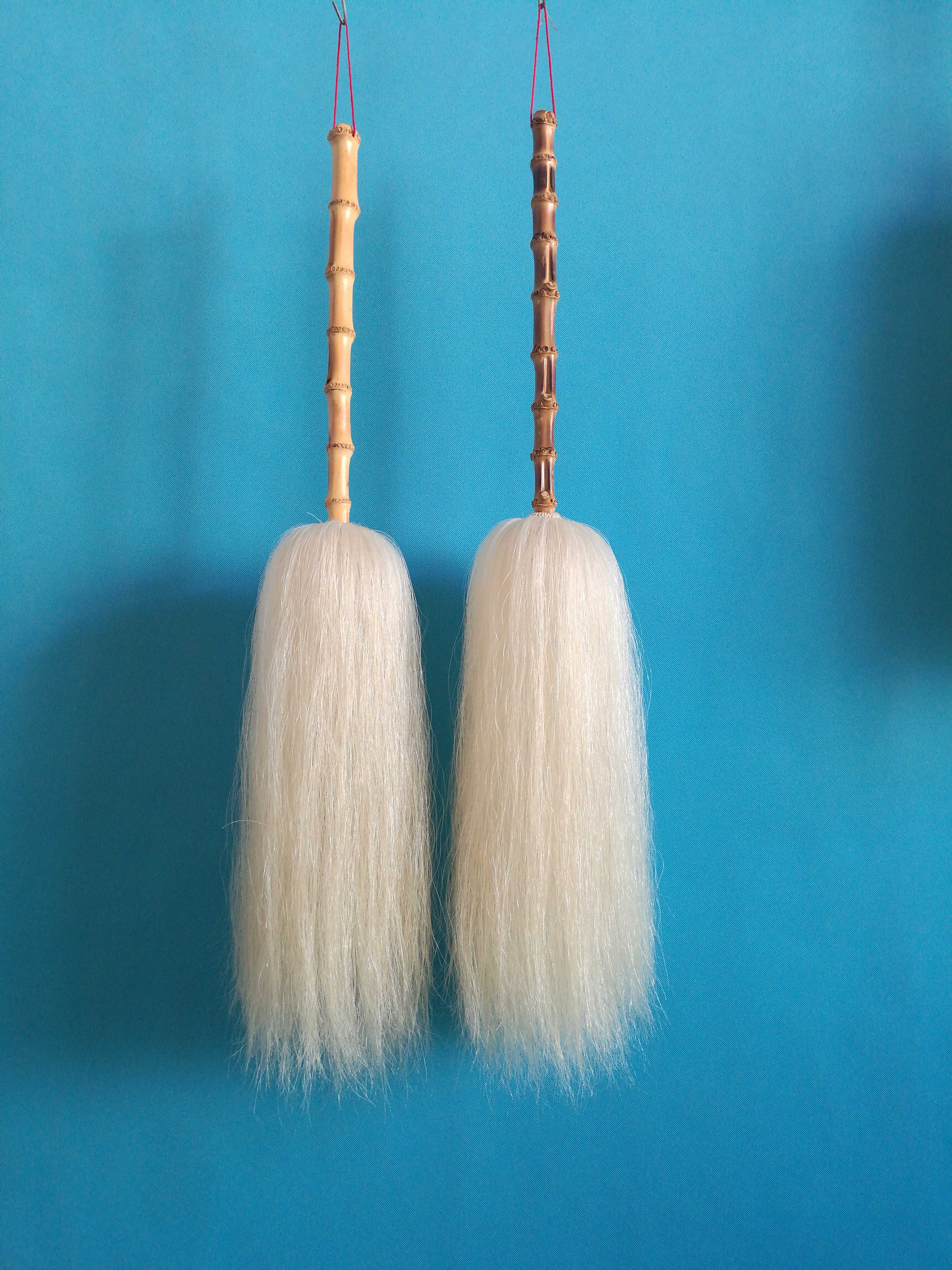 Real Horsetail Bamboo Handle Hair 53 32 32 40 Taoist mosquitoes Flies Taiji Buddha Dust dust floating dust and dust