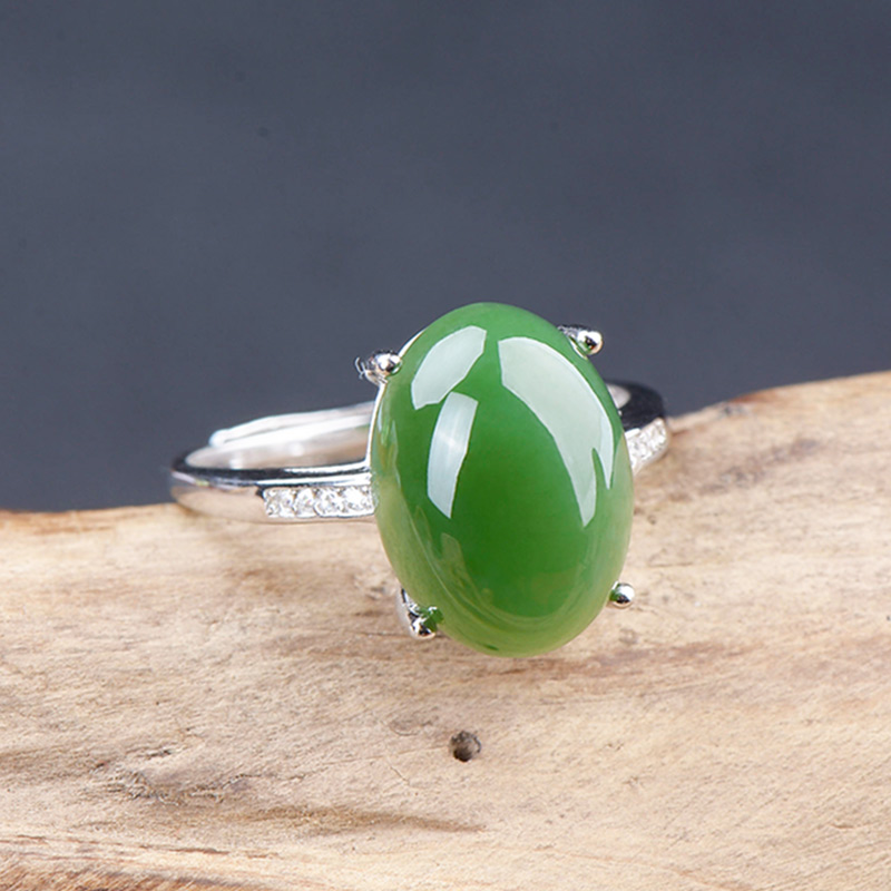 Natural Xinjiang and Tian Yubei jade ring finger ring finger spinach green man and woman jade ring tail ring