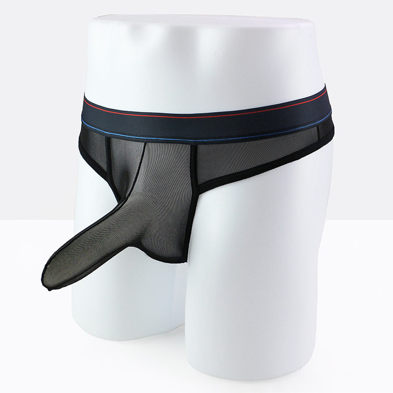 Men's Sexy Thong Guns Bullets Separate breifs Perspective Mesh Airplane Pants Silky Youth Black Interior