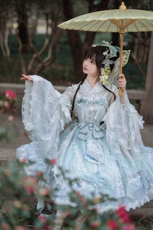 Платье Лолита в стиле Китай весна и осень, Роза колючего розы Bramble Rose, распылённое облако неоновые бабочка чешуя