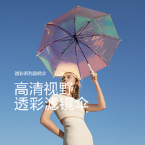 Banana lower transparent straight shank small freshening with wind umbrella female portable long handle colorful pure color light large number automatic opening umbrella