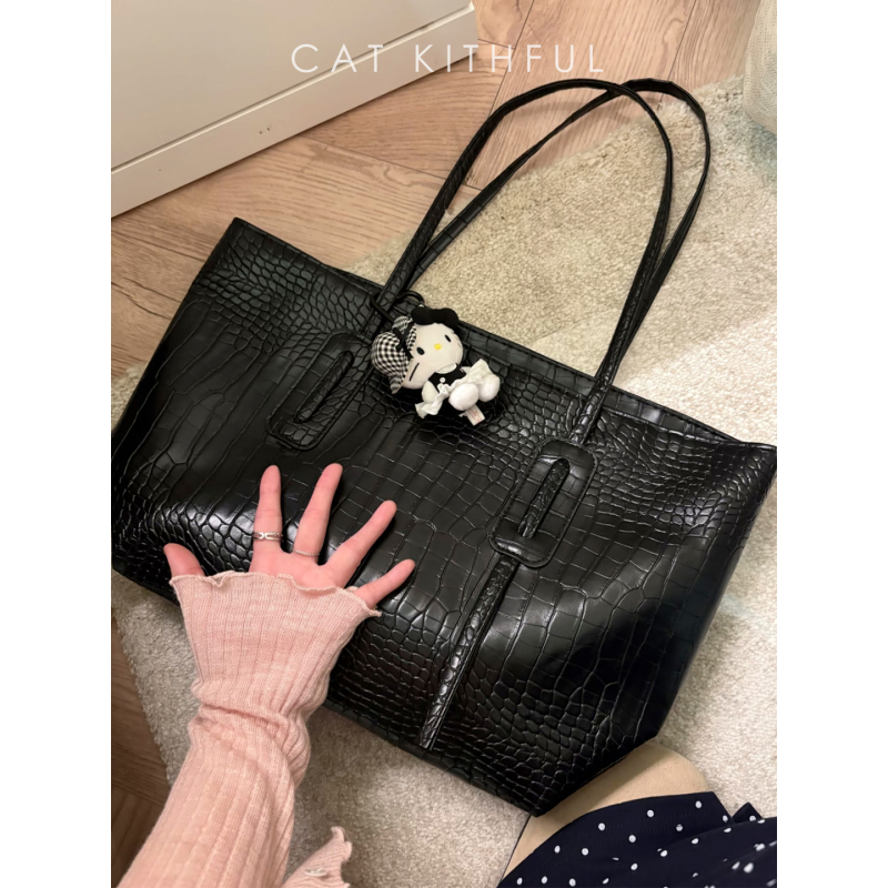 Limited Time Offer 14.9【Return Difference Allowance】Black High-End Crocodile Pattern Large-Capacity Tote Bag Women's Underarm Shoulder Bag