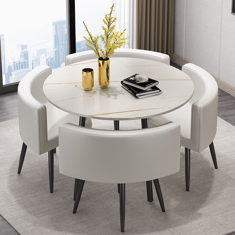Slate dining table modern minimalist negotiation reception table and chair combination light luxury marble milk tea shop leisure small round table