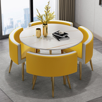 Rock plate dining table Modern and simple negotiation reception table and chair combination Sales office Light luxury leisure milk tea shop Marble table