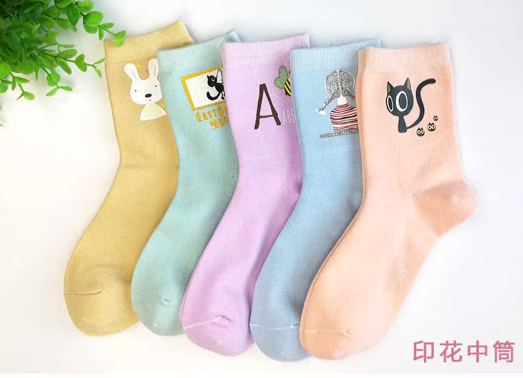 Nam cực vớ cotton nữ mùa thu ống summer socks triều Hàn Quốc thoáng khí dễ thương in 5 đôi hộp quà tặng vớ cotton