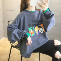 Pregnant women loose sweater 2021 spring new Korean version super fire cec cartoon printing large size long-sleeved thin top