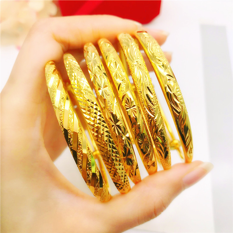 Imitation Gold Vietnamese Sand Gold Bracelet for Women, Long-Lasting Color, Fashionable Brass Gold-Plated European Coin Jewelry, Wedding Gold Bracelet