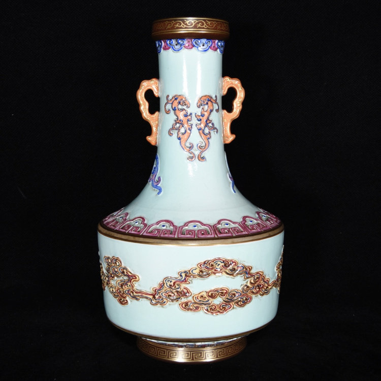 大清嘉庆年制粉彩描金双耳花瓶景德镇官窑瓷器陶瓷收藏品-Taobao-Tmall