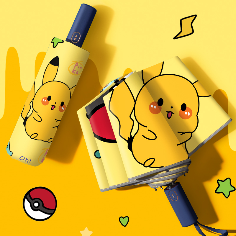 Pikachu Cartoon Children's Umbrella, Rain or Shine, Suitable for Boys and Girls, Primary School Students, Special Anti-Rebound Fully Automatic Umbrella for School Use