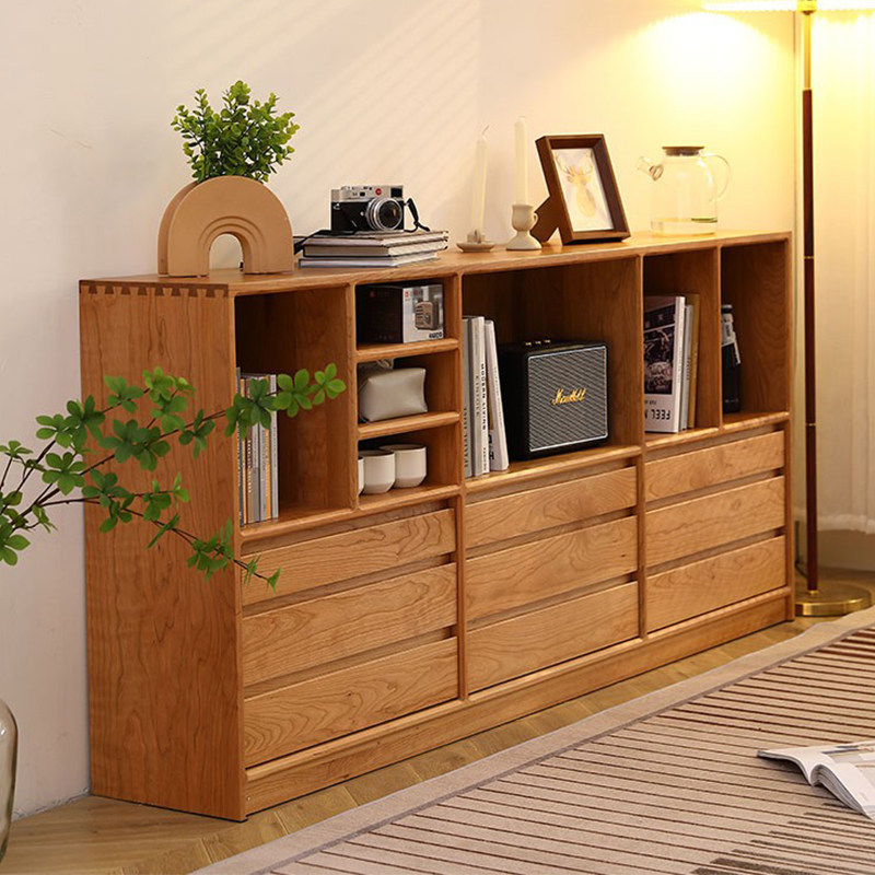 North American solid wood short bookcase simple Japanese-style cherry wood floor-to-ceiling combination bookshelf with storage drawers fashion TV cabinet - Taobao
