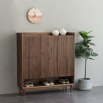 Nordic minimalist cherry wood solid wood three-door shoe cabinet Japanese-style black walnut home door entrance multi-layer storage cabinet