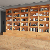Tenon and mortise custom solid wood full wall bookcase living room bookshelf simple drawer lamp measurement cherry wood bookcase integrated to the top