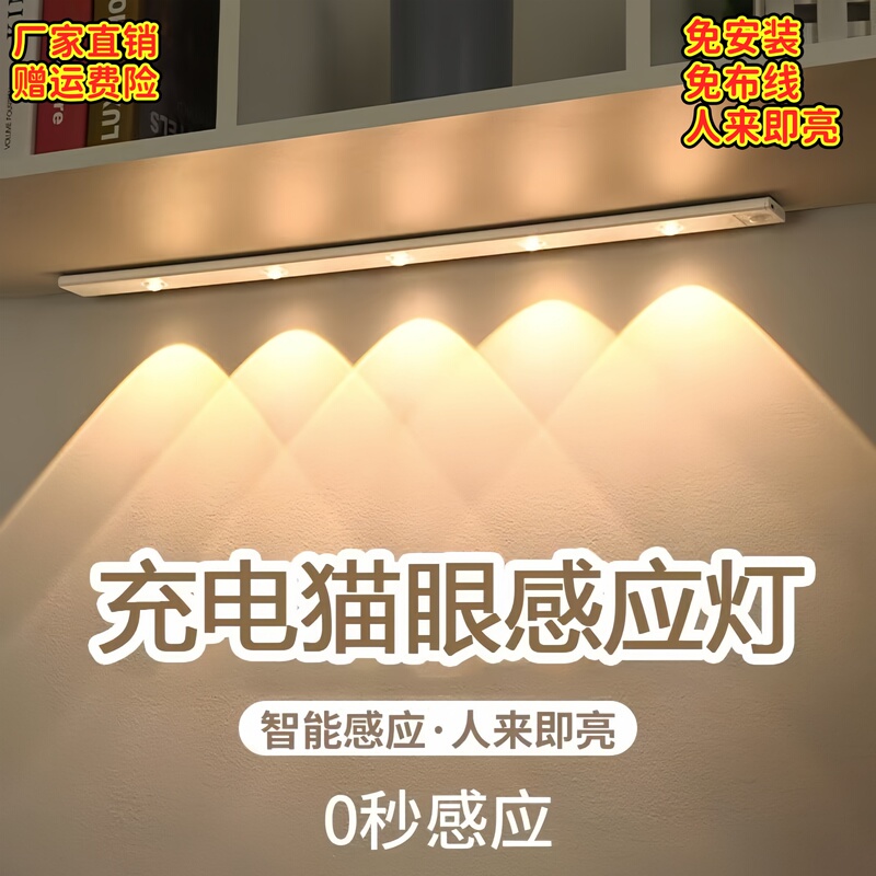 Small Hill Cabinet Light Cat's Eye Ripple Light Entrance Door Motion Sensor Light Wine Cabinet Sideboard Rechargeable Light Strip