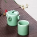 Bộ ấm trà di động du lịch thủ công bằng men ngọc Long Tuyền, một cái ấm, một bộ tách trà nhanh đường sắt tốc độ cao, bộ ấm trà Kung Fu đơn giản kiểu Nhật Bản - Trà sứ Trà sứ