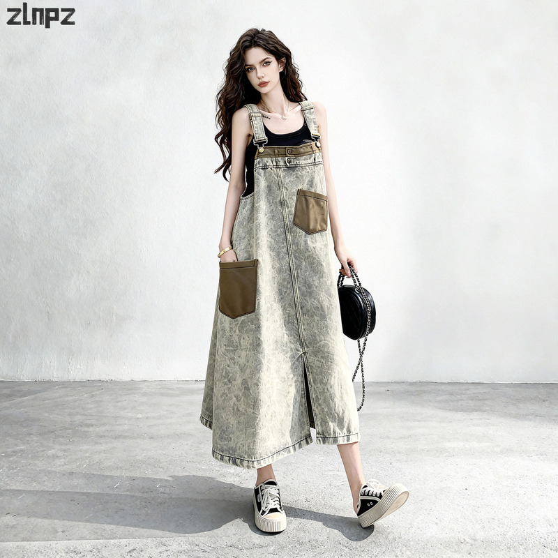 Very Stylish Retro Denim Suspender Dress for Women, Summer 2026 New Trendy Design, Long Strap Dress Very Stylish Retro Denim Suspender Dress for Women, Summer 2026 New Trendy Design, Long Strap Dress
