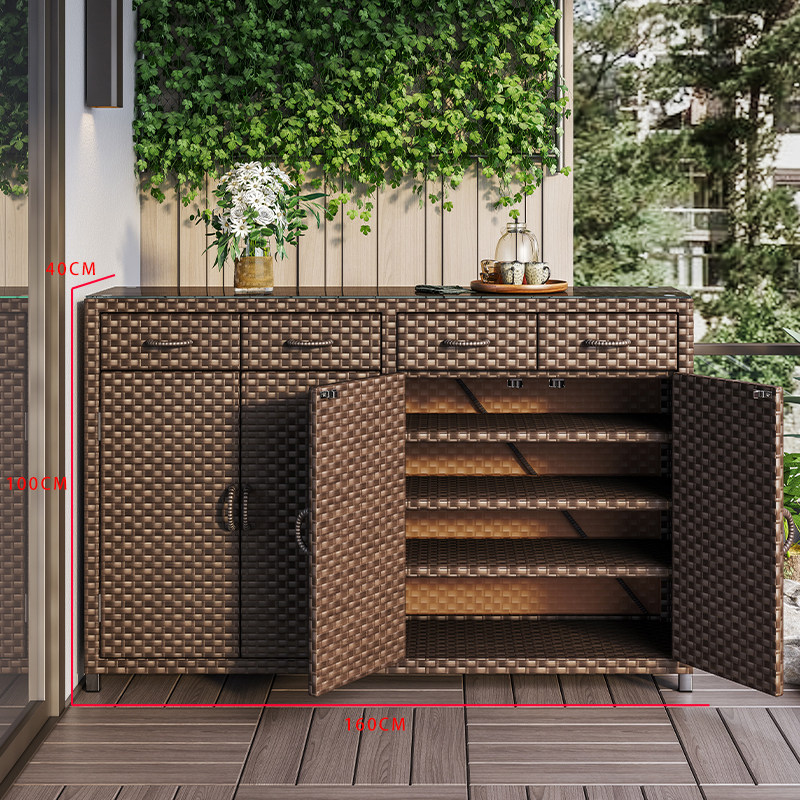 Outdoor rattan courtyard locker shoe cabinet outdoor balcony home large-capacity wardrobe locker waterproof cabinet
