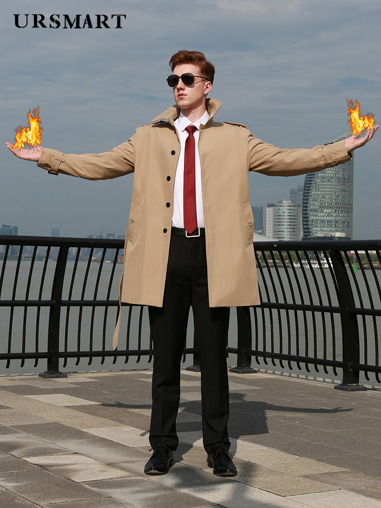 Windbreaker men's mid-length version handsome and tough single-breasted British Constantine youth spring and autumn new men's jacket