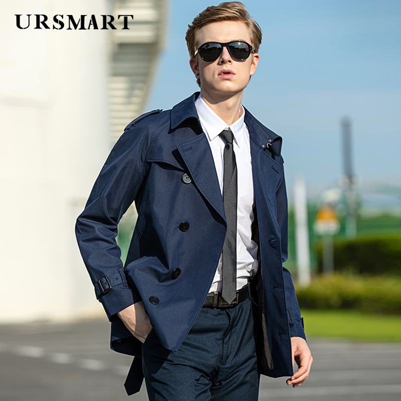 Youjies New Windproof Men's Trench Coat, British Style, Tough Short Trench Coat for Men, Double-Breasted Wool Lining Jacket