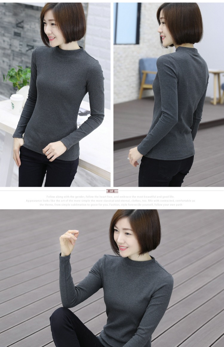2019 cotton cotton cổ cao nửa cổ áo mẹ đáy quần mùa xuân mặc áo thun dài tay nữ cỡ lớn trung niên vest nữ trung niên