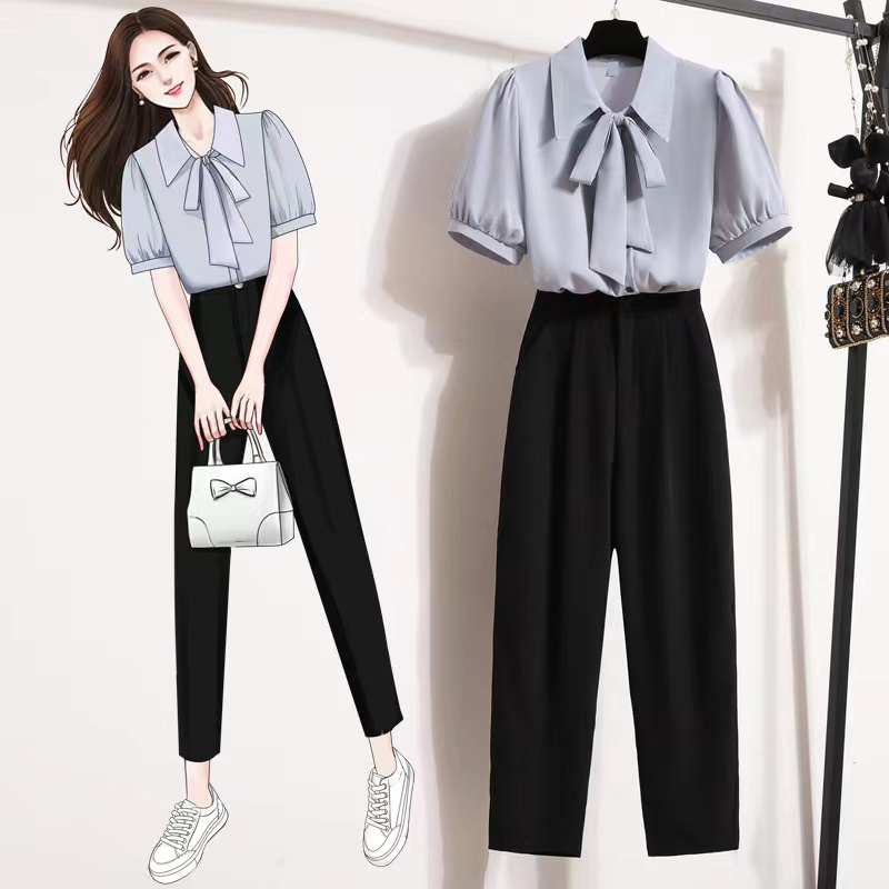 Elegant Professional Shirt and Suit Pants for Women, Summer 2025 New Style, Petite Hepburn Style, High-Quality Two-Piece Set