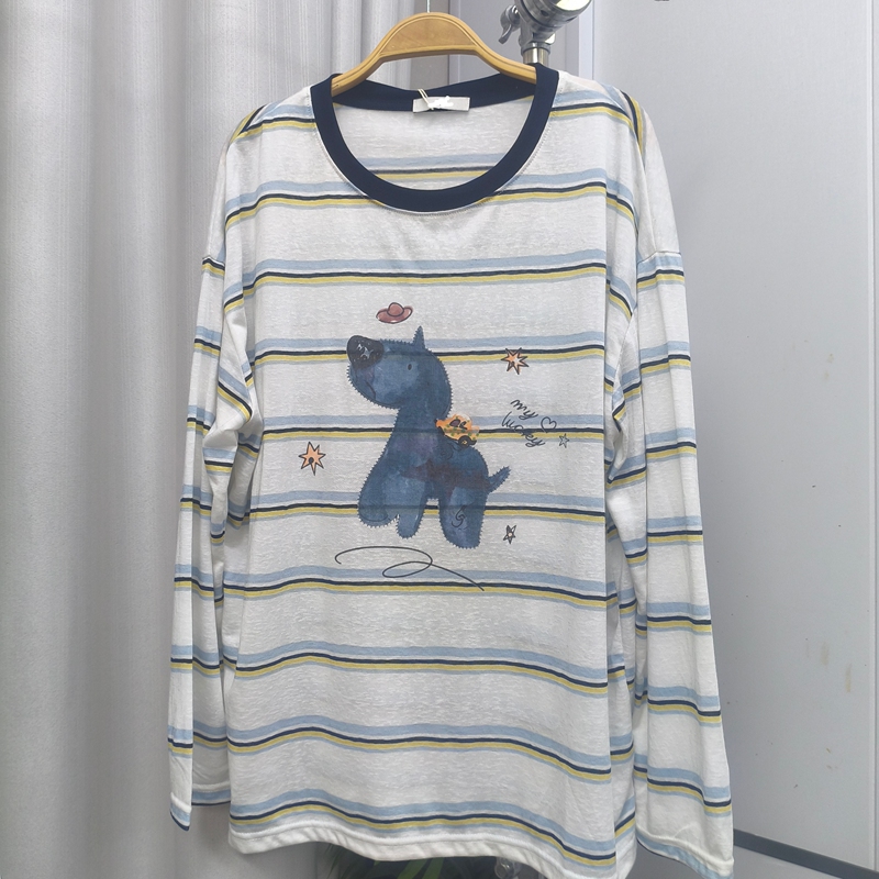 C3351/Snowflake Cotton Cartoon Puppy Striped Long-Sleeved T-Shirt Bxt620291E