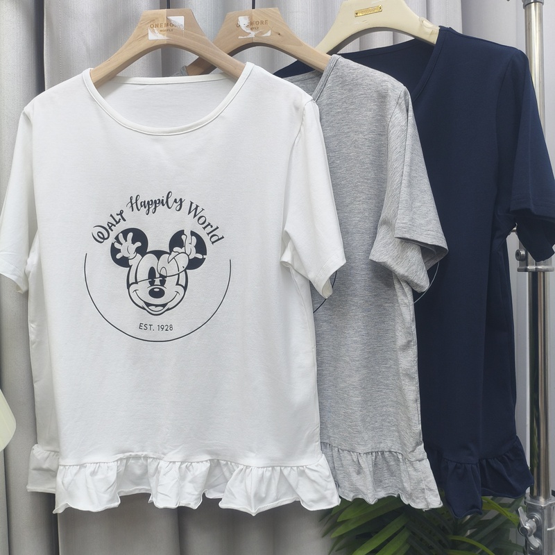 C3419/Mickey Patchwork Hem Loose Short-Sleeved T-Shirt Bxt620151F C3419/Mickey Patchwork Hem Loose Short-Sleeved T-Shirt Bxt620151F