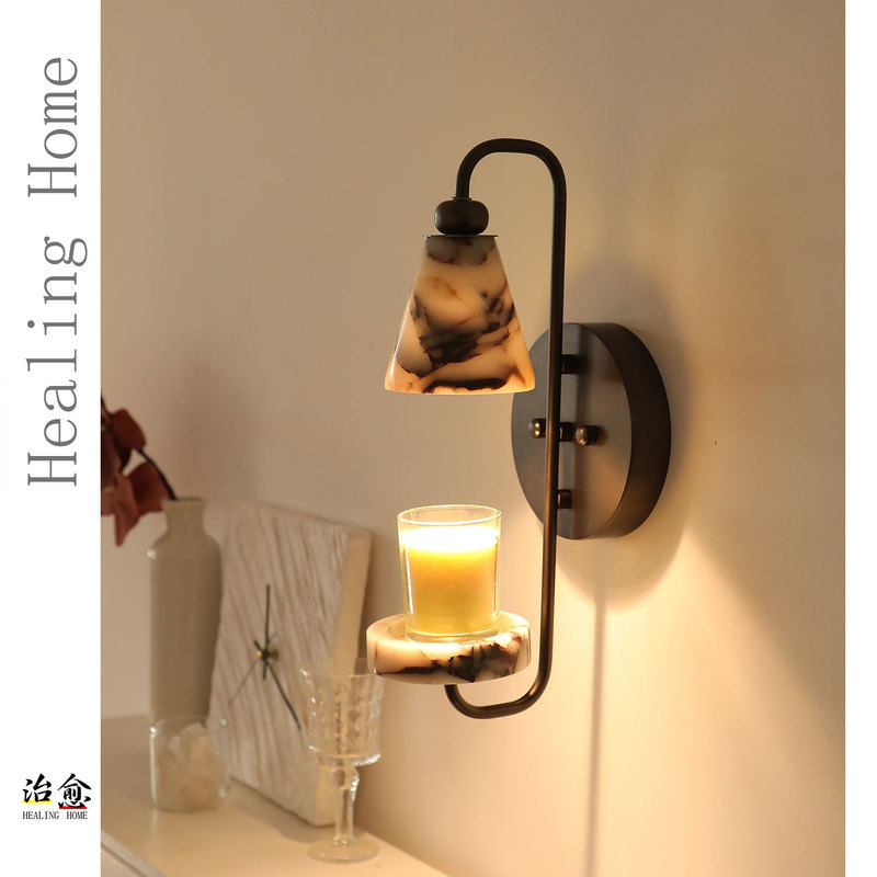 Aromatherapy Wax Melting Wall Lamp, Candle Melting Lamp, Bedroom Living Room Background Wall Atmosphere Lamp, Natural Marble Wall Lamp Decoration X