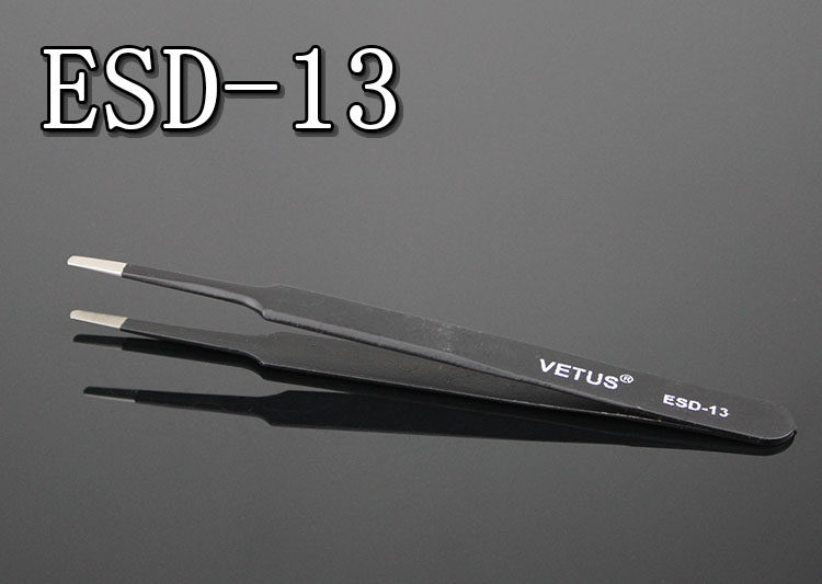 ESD-13 BLACK ANTISTATIC STAINLESS STEEL TWEEZERS
