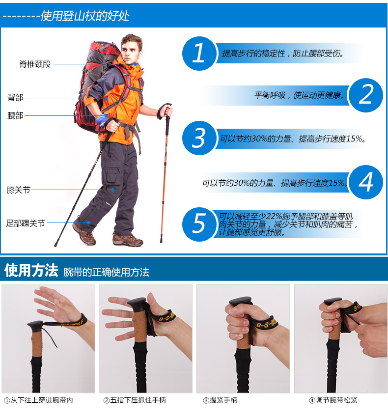 Beishan Wolf ngoài trời carbon siêu nhẹ trekking gấp kính thiên văn đi bộ gậy đi bộ ba tay cầm khám phá - Gậy / gậy bán gậy gỗ cho người già	