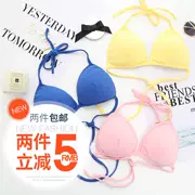 Beach bikini tam giác cup bra cô gái ren đồ lót cotton mỏng tập hợp màu rắn không vòng thép full cup