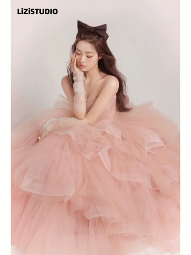 Камера, топ без лямок для влюбленных, розовое свадебное платье, французский стиль