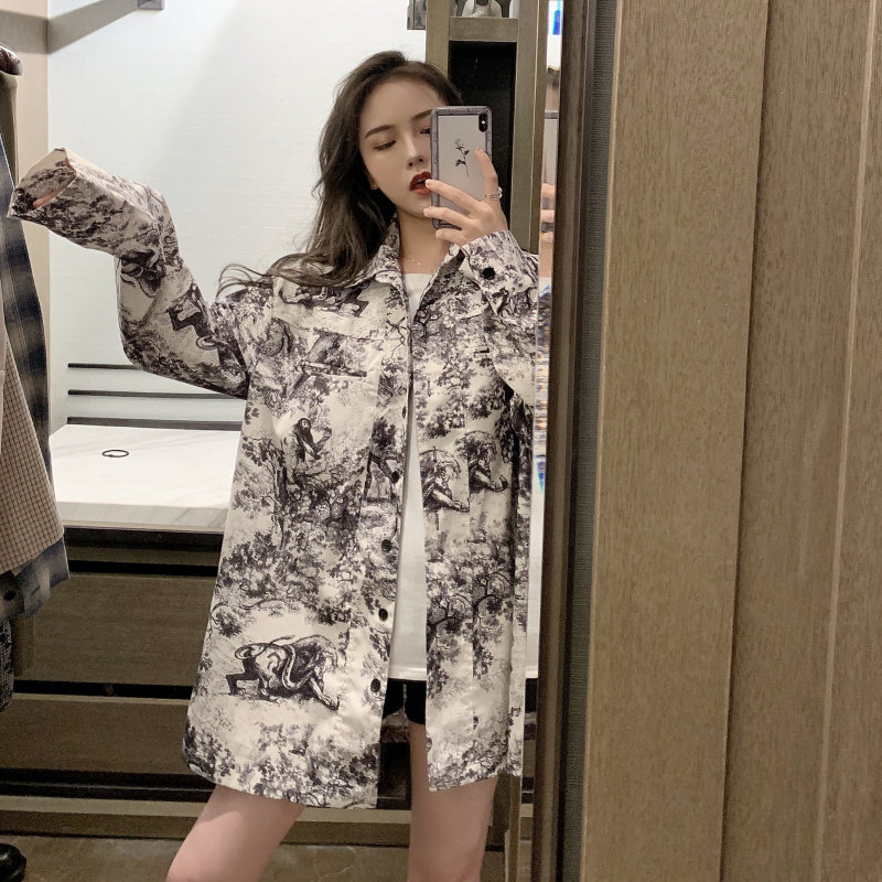 Han Xiao Mia 2019 summer new animal print shirt female trendy loose slim shirt cool