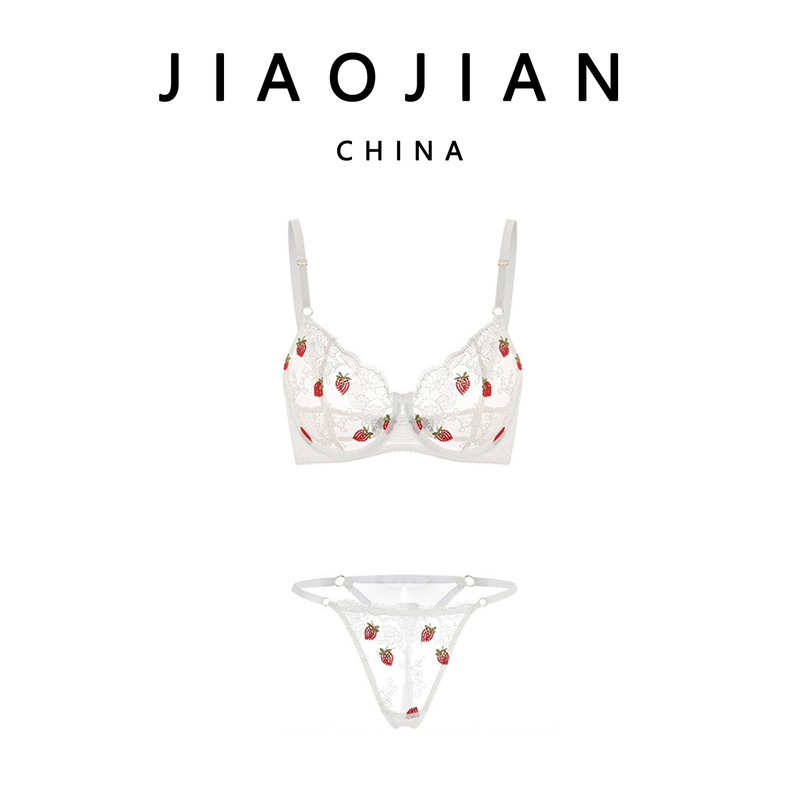 Jiaojian Soft and Alluring* Sexy Lingerie for Women Ultra-Thin Embroidered Lace Big Bust Minimizing Bra Set for Young Girls