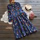 New autumn and winter women's ethnic style floral forest shirt dress mid-length corduroy dress long-sleeved bottoming skirt