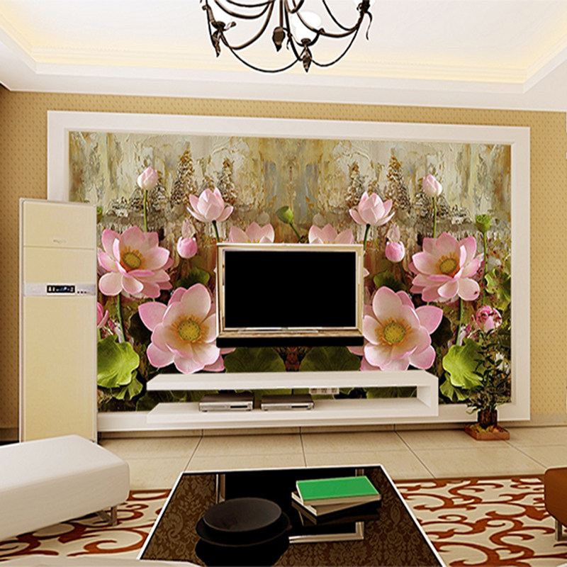 [USD 19.25] Handdrawn Europeanstyle flower wallpaper living room TV