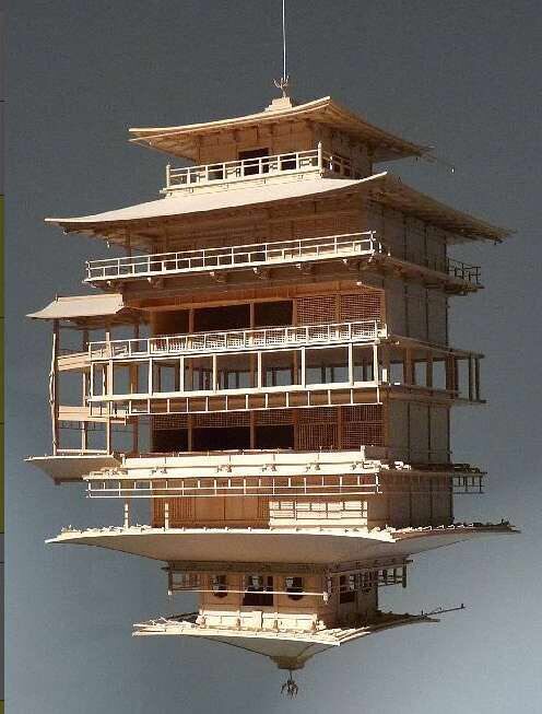 Japan hand-assembled WoodyJOE1 75 Luyuan Temple Jinkaku Temple Mortise And White Wood Structural Model Gift Pendulum