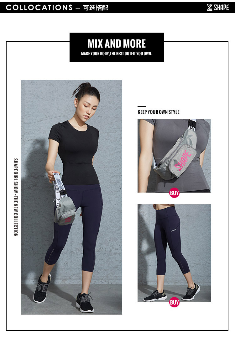 Sớm SHAPE nhanh khô thoáng khí tập luyện thể thao cổ tròn áo thun nữ co giãn eo bó sát cơ thể quần áo thể dục 9Q2057 - Áo phông thể thao áo ba lỗ tập gym nữ
